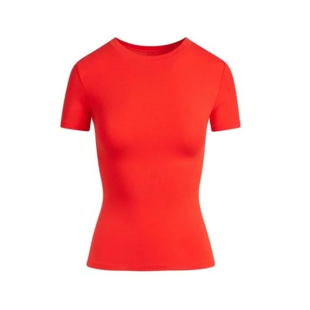 SKIMS Fits Everybody Short Sleeve T Shirt Womens 2XS XXS Cherry Red Stretch NWT - Picture 2 of 9